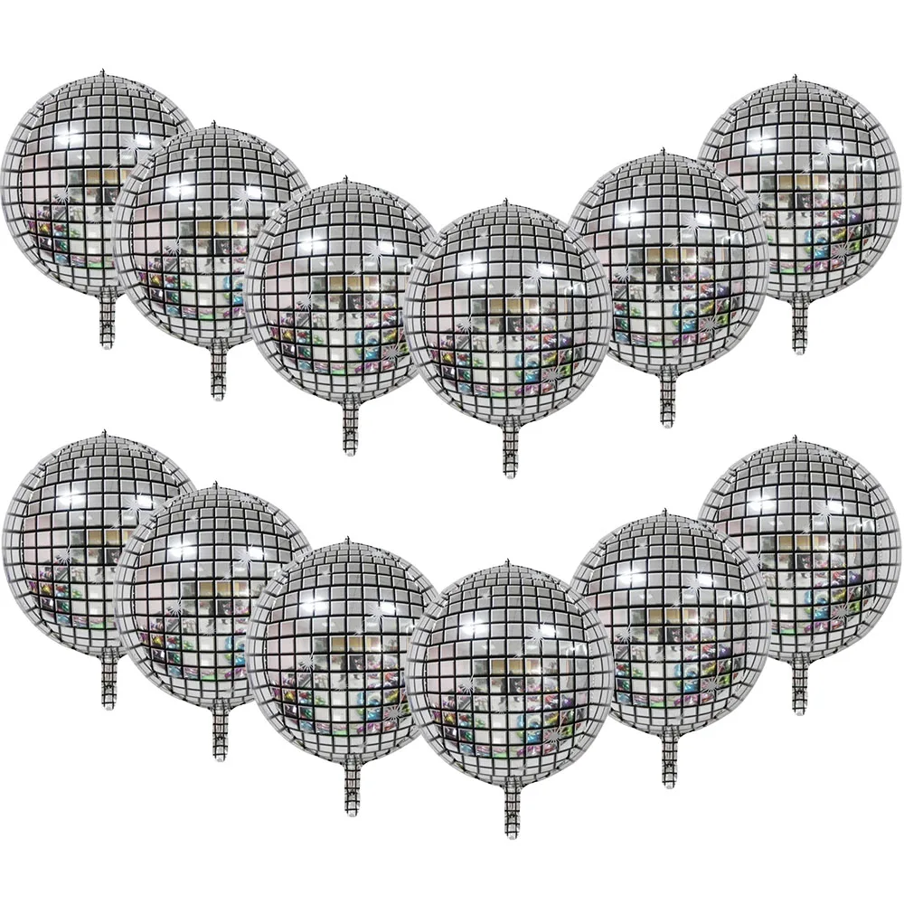 

6/12pcs 4D Disco Foil Balloons Silver Metallic Mirror Disco Balloon 70s 80s 90s Theme Disco Dance Birthday Wedding Party decor