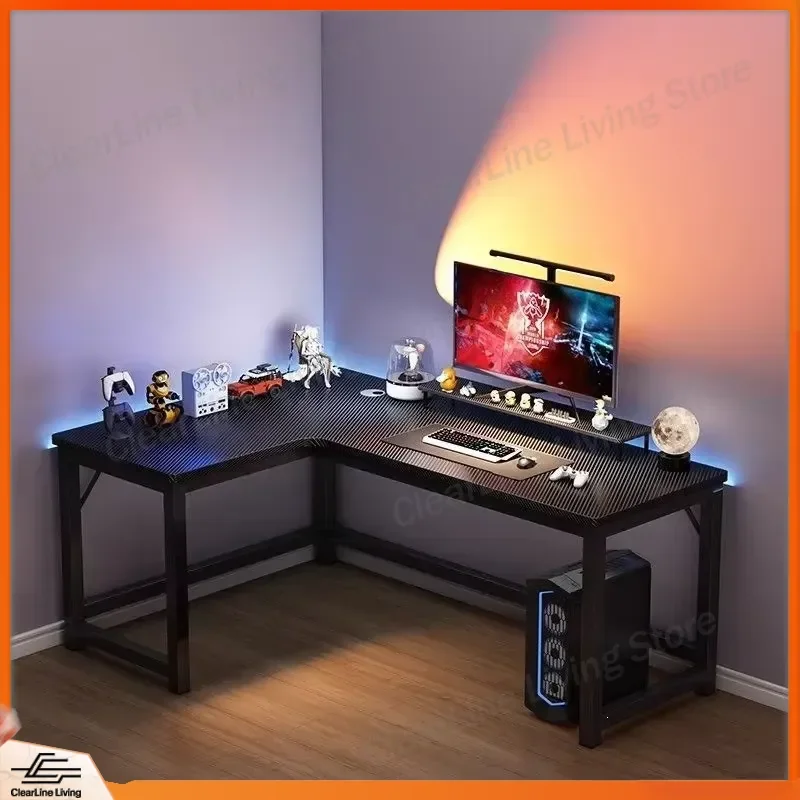 Wooden Corner Desk L Shaped Computer Table Gaming Workstation Home Office Study Writing Desk with Storage Shelf for Bedroom