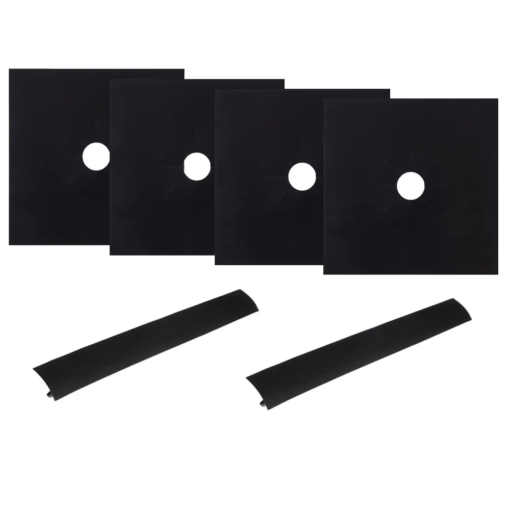 

4Pcs Universal Gas Hob Liner with 2 Strips Premium Oven Protector Sheets Heat Resistant Non-Slip Stove Drip Tray Guard