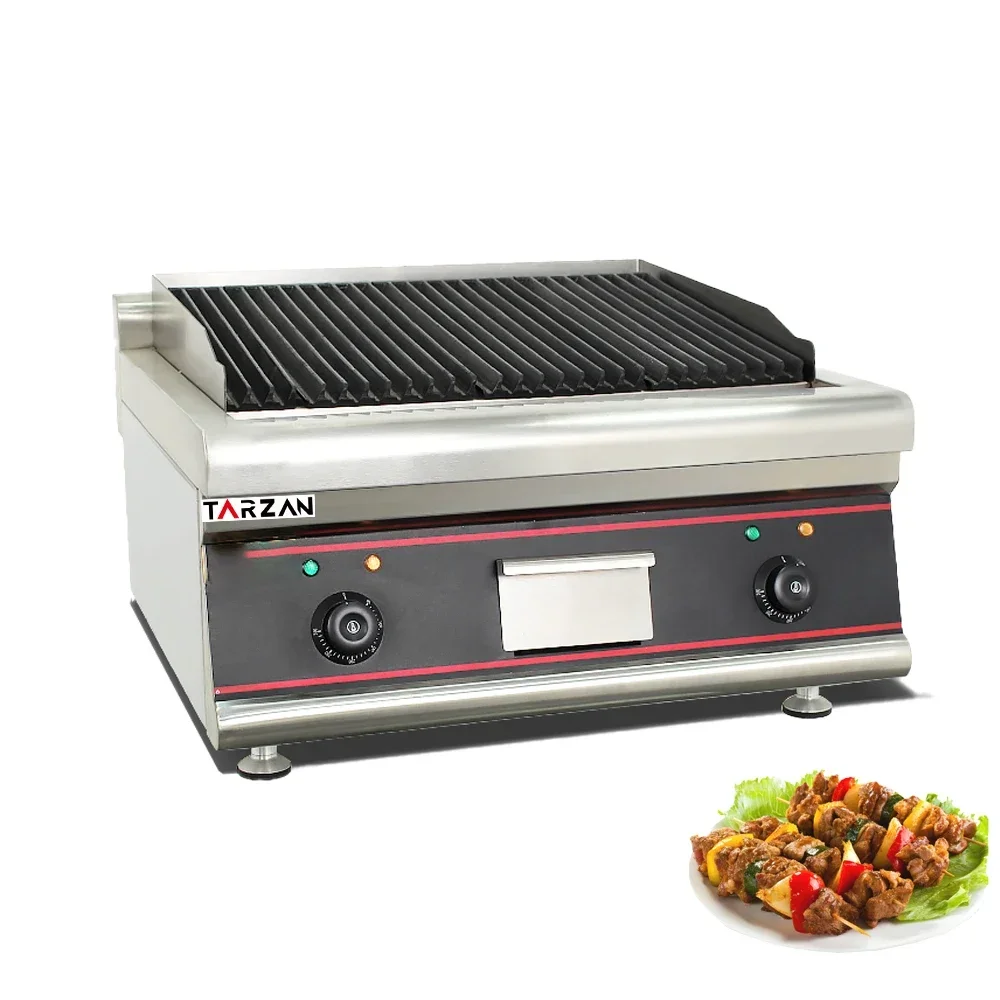 Commercial 2 Burner Grill Catering Kitchen Equipment Stainless Steel Counter Top Griddle Bbq Lava Rock Stone Grill