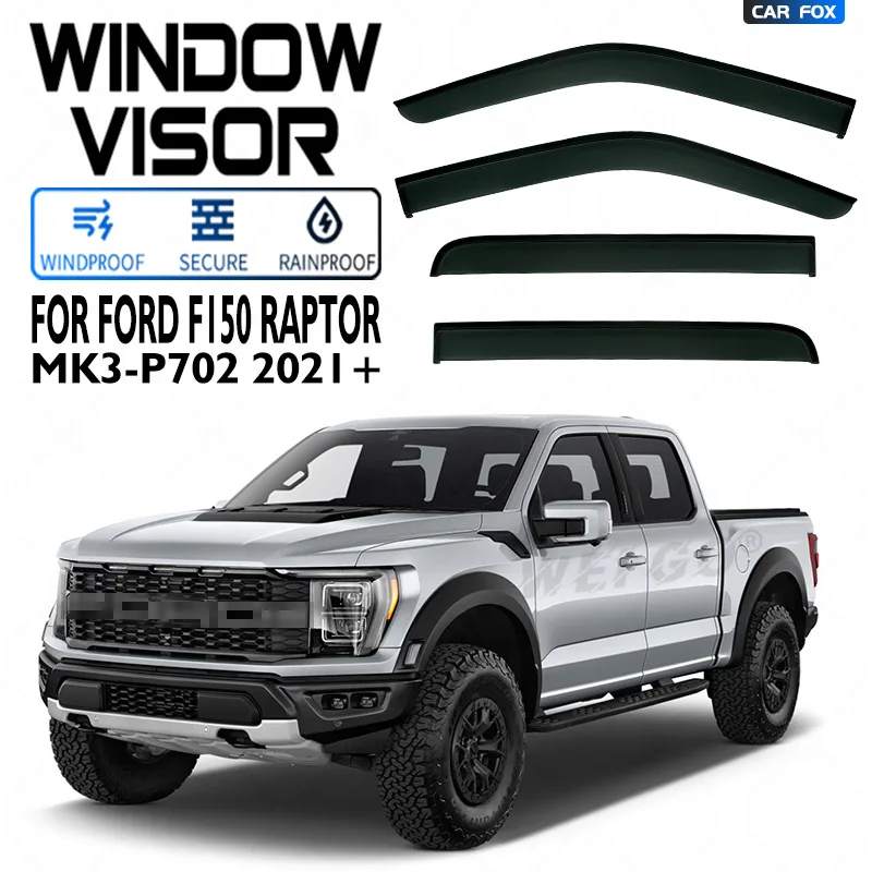 

For Ford F150 Raptor 2009-2021+ Black Car Window Visor Awning Shelters Windshield Side Window Rain Sun Shade Auto Accessories
