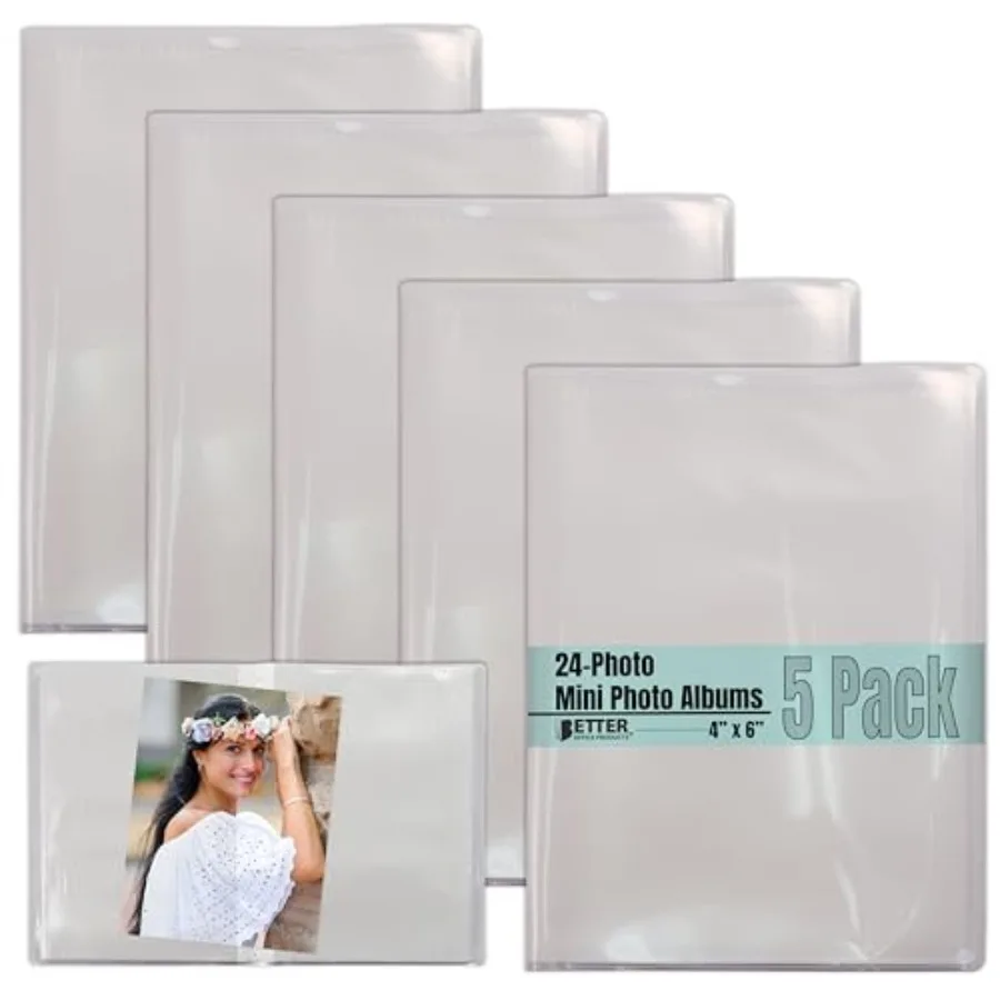 24 Photo Mini Photo Album, 4 x 6 Inch, Pack of 5, Clear View Cover, Holds 24 Photos, 5 Pack