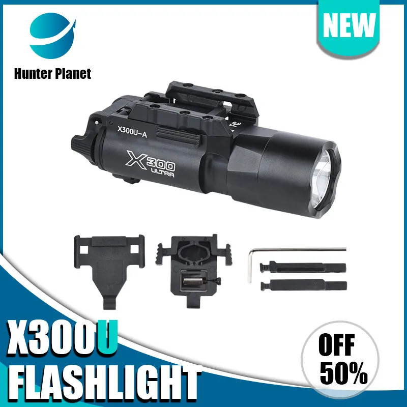 Tactical X300 X300U Pistol Flashlight LED Light Fit 20mm Rail Airsoft Weapon Hunting Metal Torch Gun Rifle Scout Light