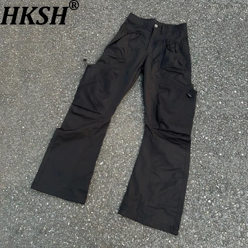 HKSH Spring Autumn New Men Tide Dark American Mesh Pocket Gothic Slim-fit Quick-Dry Cargo Pants Vintage Casual Overalls HK26559