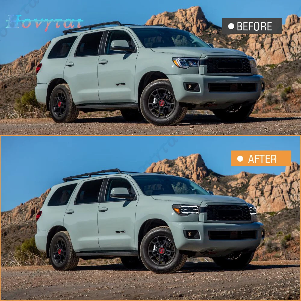 Pair LED Headlights For Toyota Tundra 2007-2013 Sequoia 2008-2017 Headlamp Front Lights Turn Signal DRL W/Sequential Head Lamp