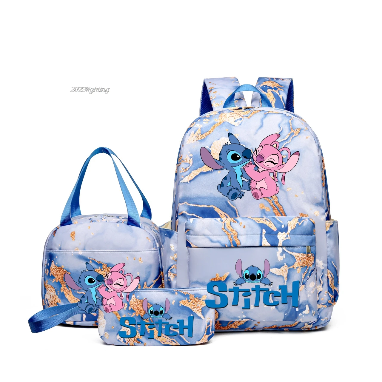 MINISO Lilo & Stitch ransel kartun indah wanita gadis ringan tas sekolah remaja perjalanan Laptop Mochilas dengan tas makan siang