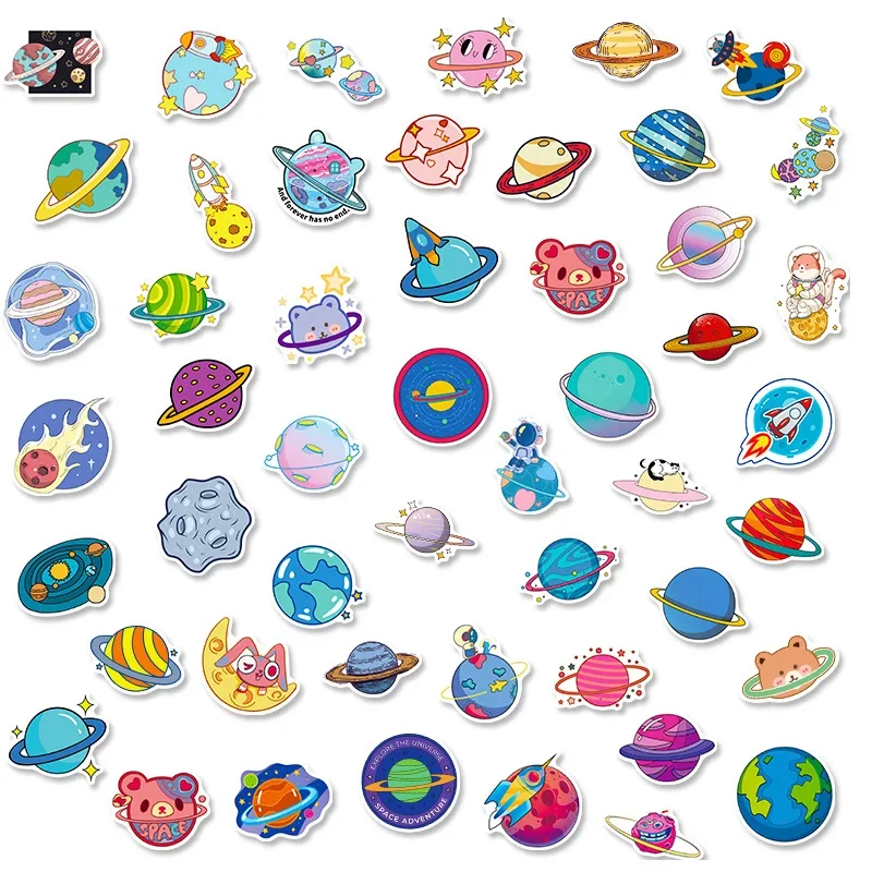 50PCS Space Planet Meteorite Combination Spaceman Astronaut Kids Waterproof Sticker