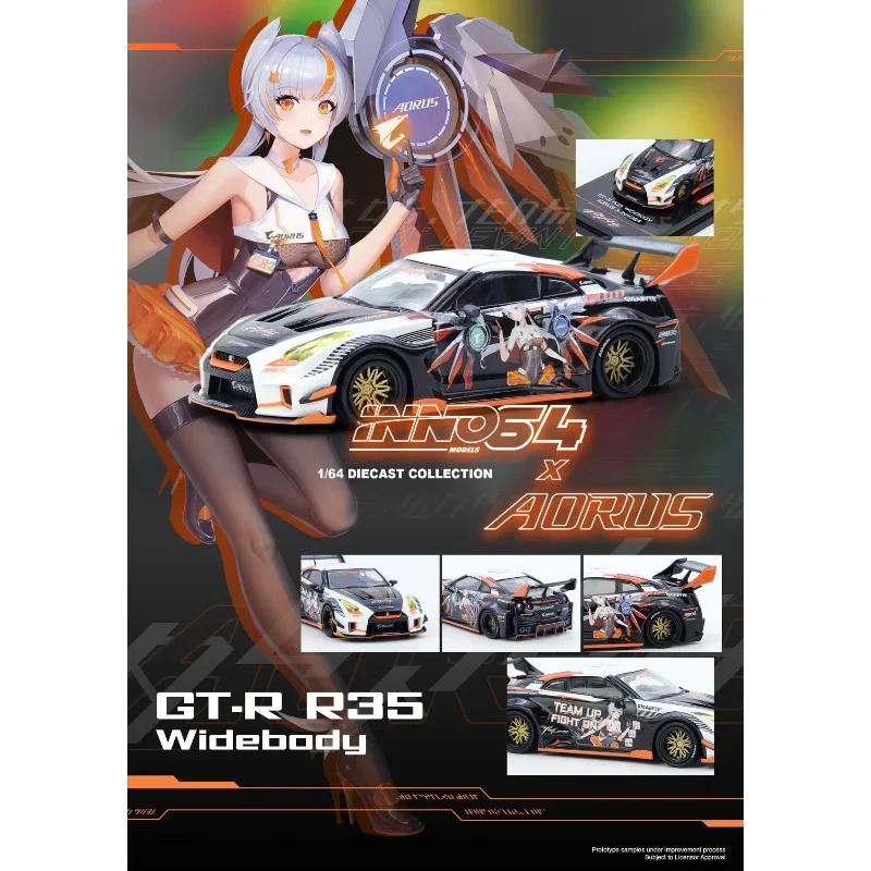 INNO 1: 64 alloy Nissan GTR R35 WIDEBODY AORUS replica car model, car figurine, adult collection item, boys' gift