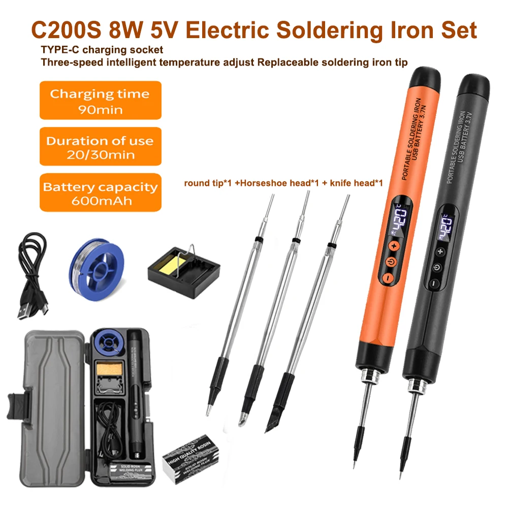 C200S 5V 8W Electric Soldering Iron USB with Digital Display Type-C Interface 300-420 ℃ Adjust Intelligent Welding Repair Tools