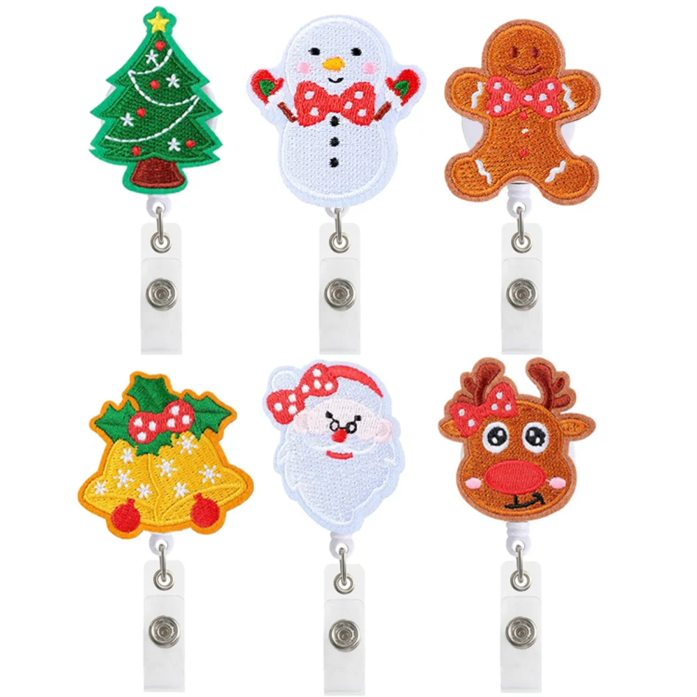 Nuovo natale porta Badge retrattile albero di natale babbo natale pupazzo di neve Elk Bell feltro ricamo Badge Reel per medico infermiere