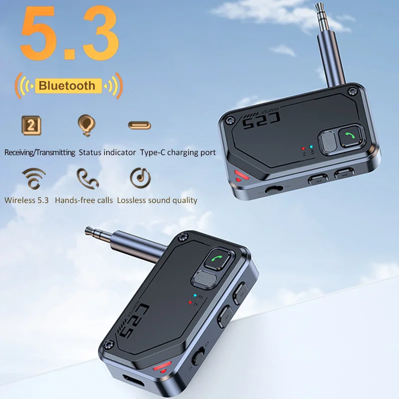 Airplane Bluetooth 5.3 Receiver Transmitter Adapter 3.5MM AUX MP3 Player HIFI Audio Adapter For PC TV Car Home Speaker 2 in 1