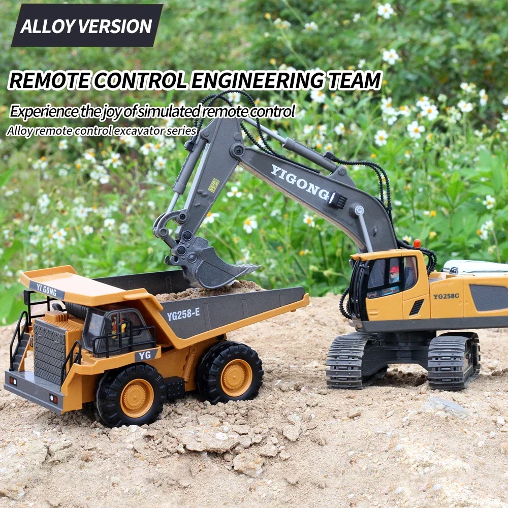 Conjunto de veículos de engenharia 1:20 11ch rc escavadeira 9ch bulldozer caminhão basculante 2.4g caminhão de controle remoto rc rastreador brinquedos para crianças