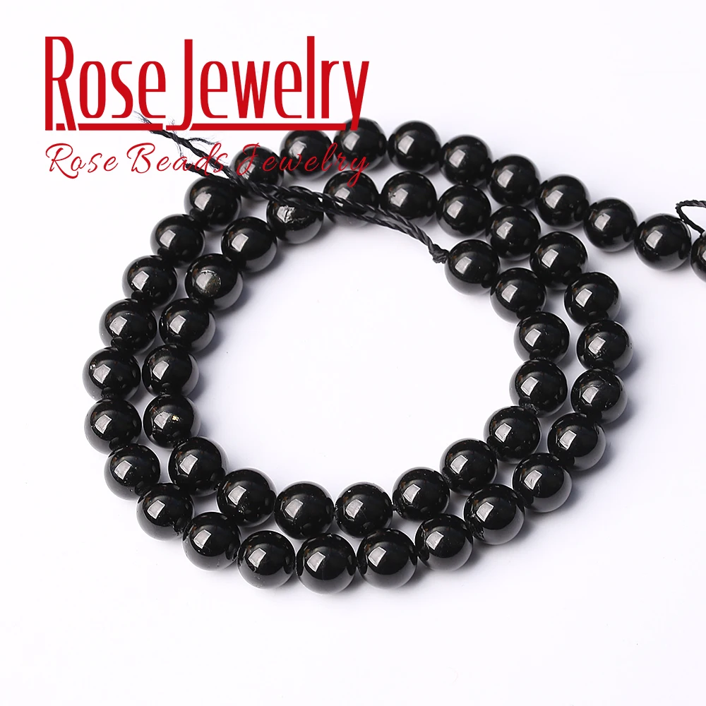 AAAAA Natural Black Tourmaline Gem Stone Beads Round Loose Spacer Bead For Jewelry Making DIY Bracelet Necklace15'' 6/8/10/12 mm