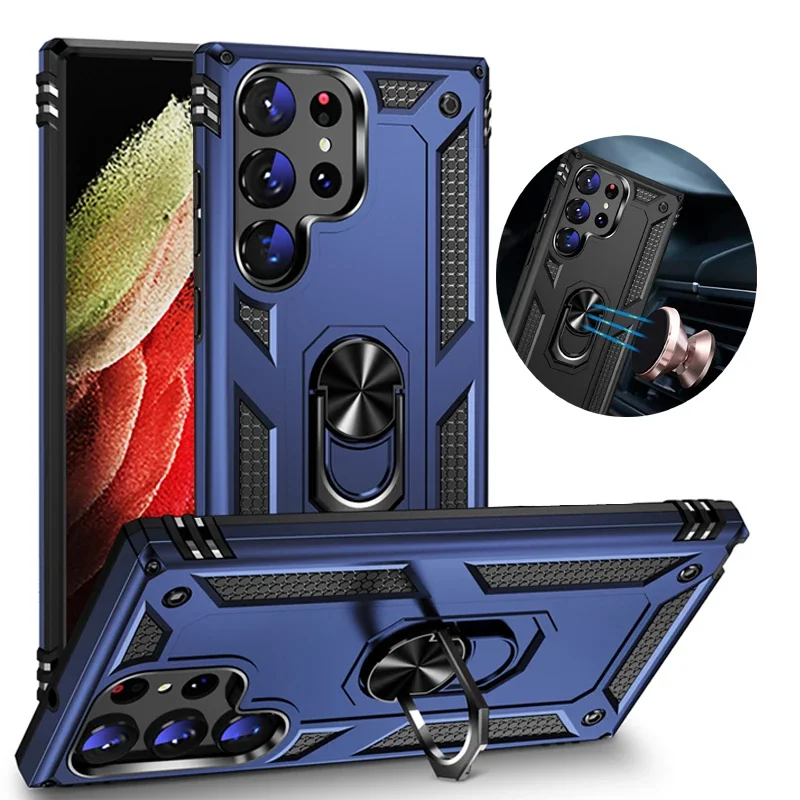 Armor Soft Phone Case For Samsung Galaxy S23 S20 FE S24 S22 S26 Plus S21 S25 Ultra S25 Edge Anti-Fall Magnet Ring Holder Cover
