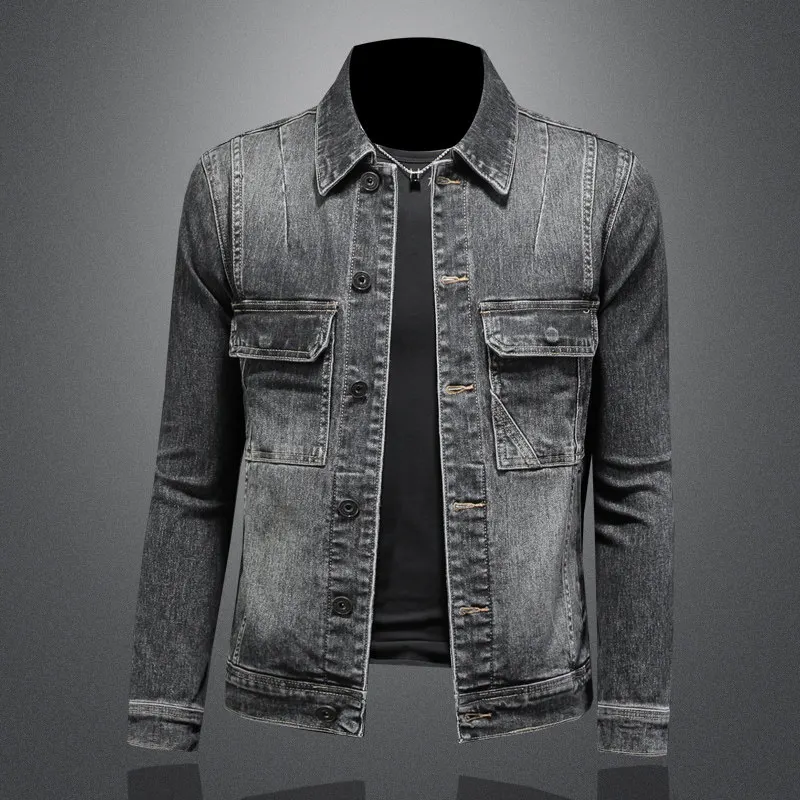 

2026 Spring Vintage Washed Denim Jacket for Men Single Breasted Casual Business Denim Jackets Slim Fit Social Streetwear Outwear