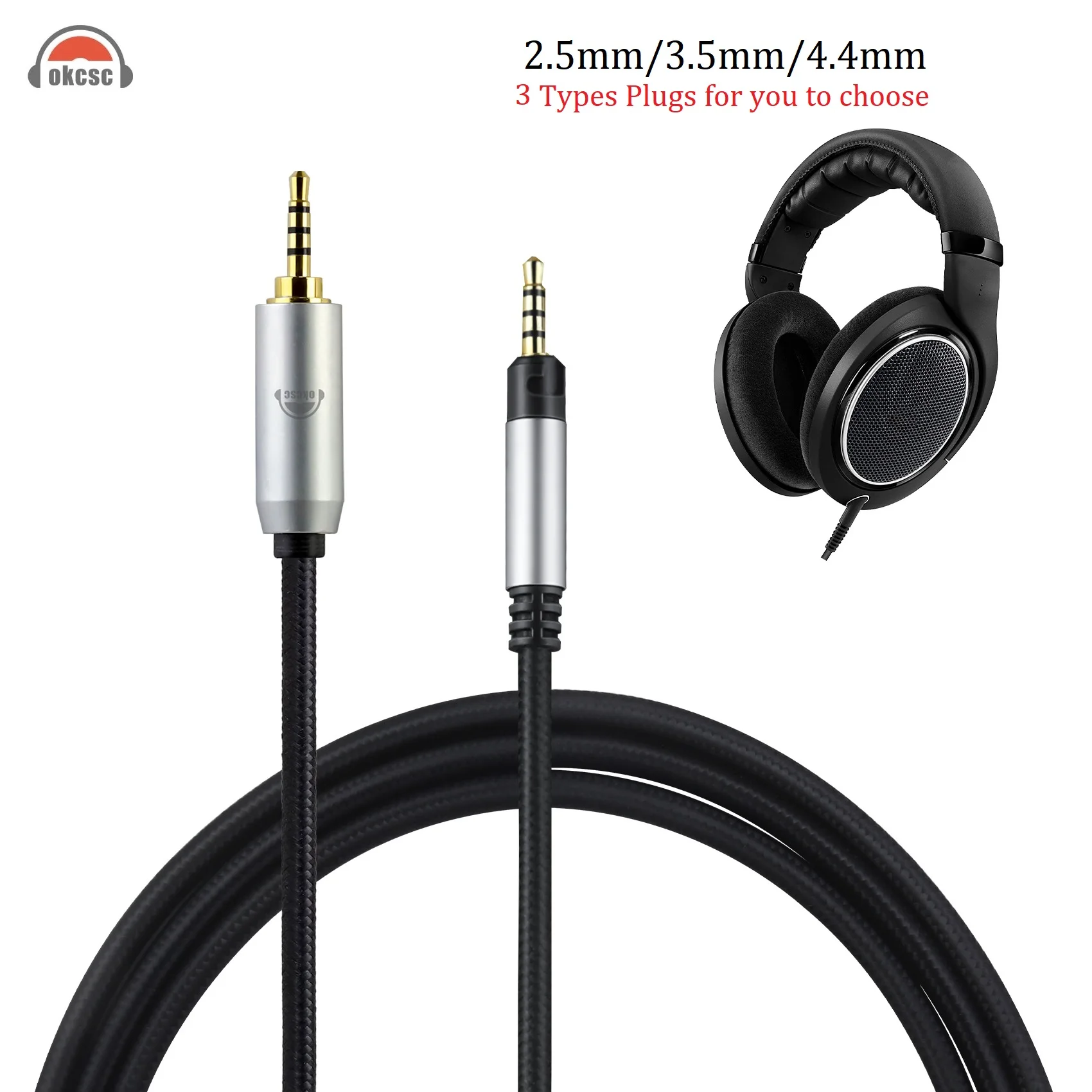 OKCSC PVC HiFi 4.4mm 3.5mm 2.5mm Elbow Straight Plug Cable For Sennheiser HD598 Cs HD558 HD559 HD569 HD579 HD518 HD599 Headphone