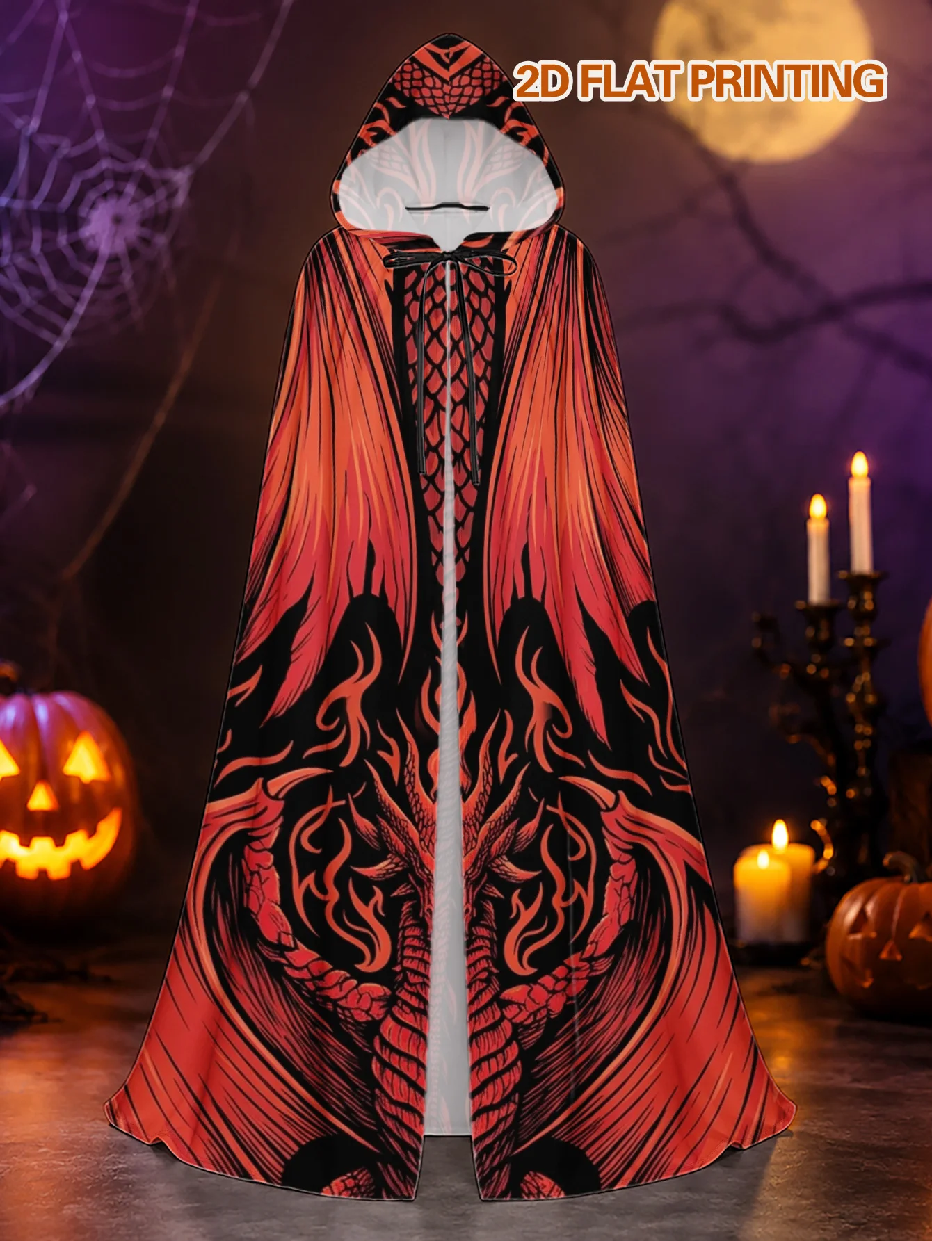 Customization [Dragon Hooded Cloak] Gothic Dragon Hooded Cloak Cape - 1pc Fiery Dragon Print Costume For Halloween