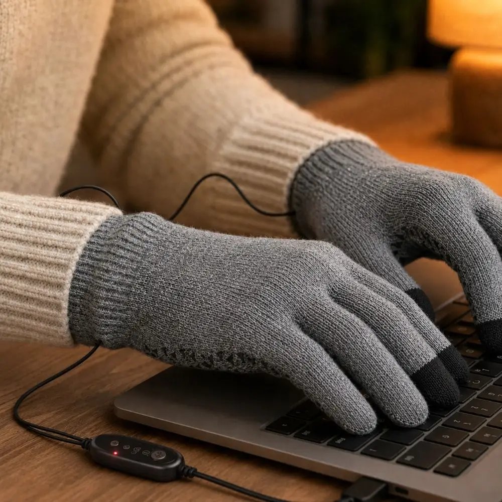 1 Level 3 Level USB Electric Heated Gloves Solid Color Warm Knitted Polyester Gloves Adjustable Temperature Soft