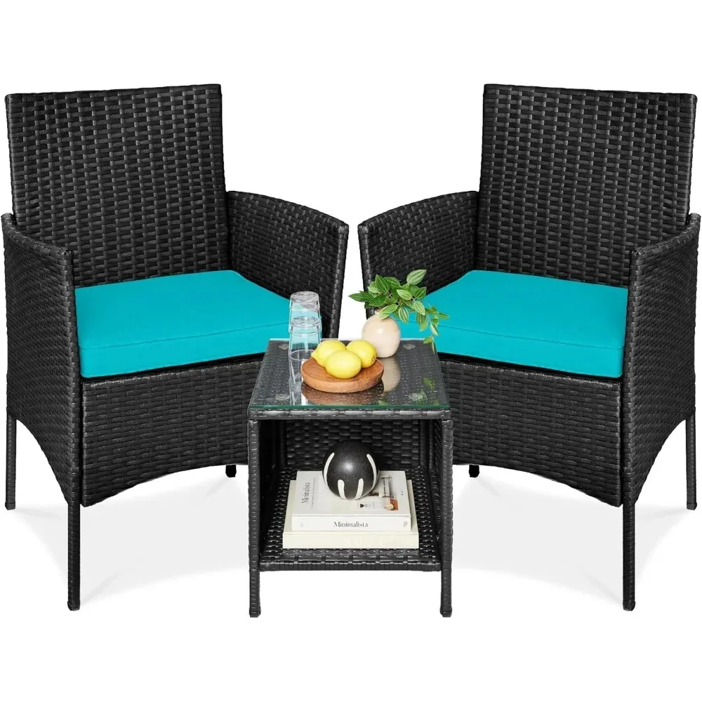 Patio Furniture Wicker Conversation 3-Piece , Space Saving  for Garden w/Side Table, 23 x 21.75 x 32.25 inches Patio Furniture