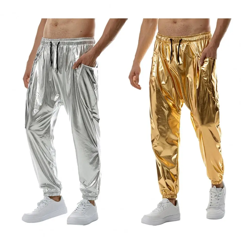 Y2K Street Flap Pocket Cordón en la cintura Plata Metálico Pierna ancha suelta Cargo Pantalones de paracaídas Trajes de festival