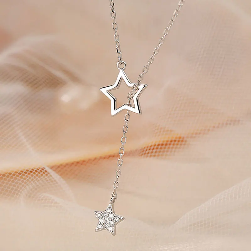 Christmas Gift 925 Sterling Silver Cute Shiny Star Choker Drop Charm Necllaces Charming Woman Wedding Party Birthday Jewelry