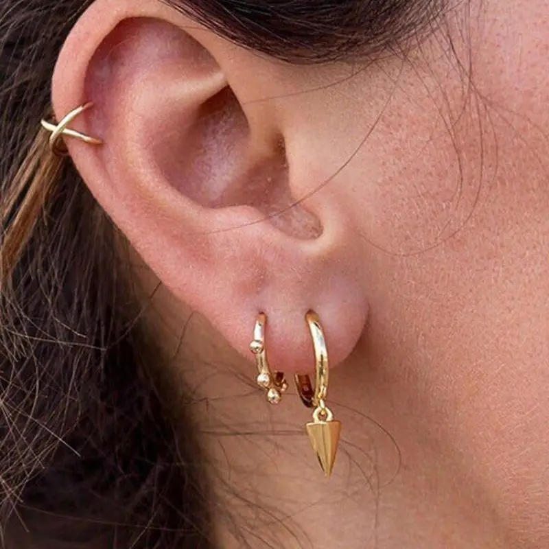 ต่างหูแบบห่วงเข็มเงินแท้แบบ925ต่างหูห่วงวงกลมรูปทรงเรขาคณิตแบบเรียบง่ายสำหรับผู้หญิงของขวัญเครื่องประดับแฟชั่นแนววินเทจประดับลูกปัดขนาดเล็กสำหรับปาร์ตี้