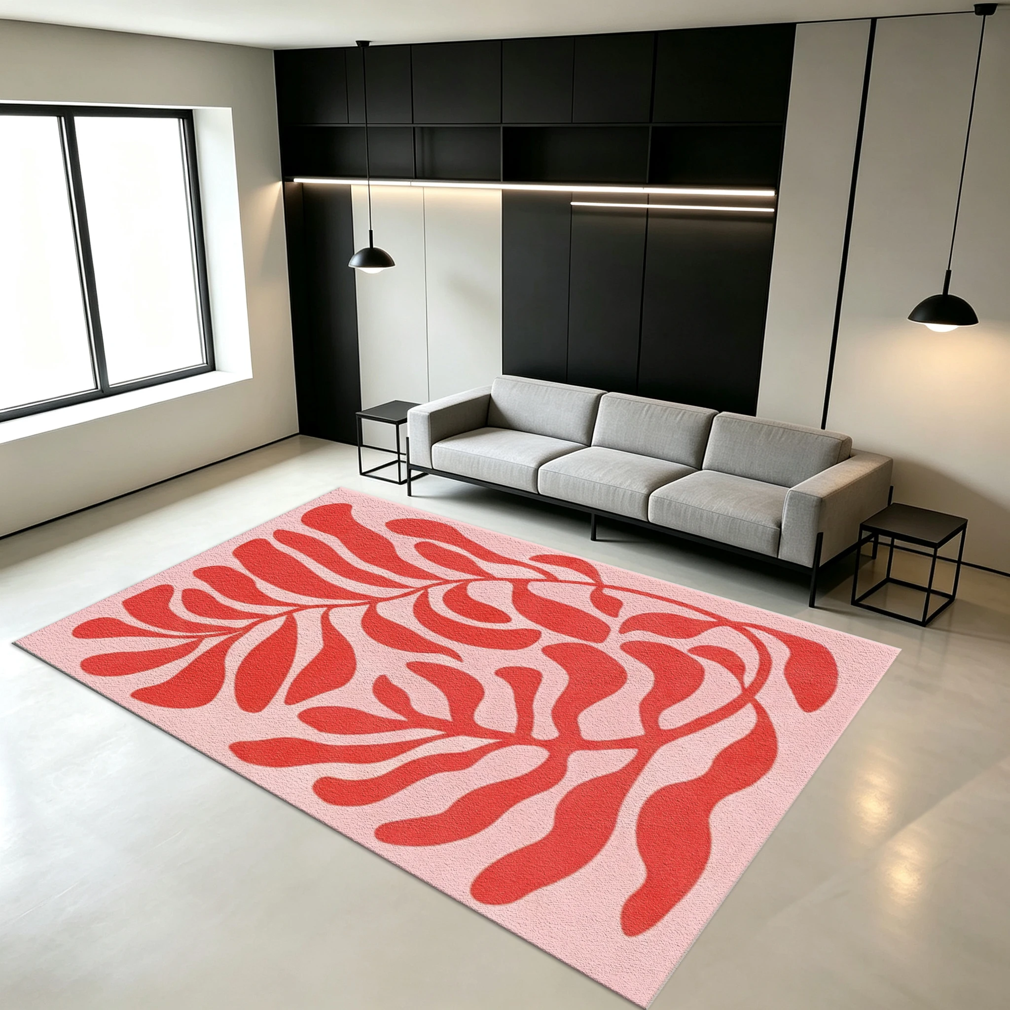 Abstract Red Plant Leaf Matisse Style Carpet Non-Slip Modern Carpet Suitable for Living Room Bedroom Home Decoration