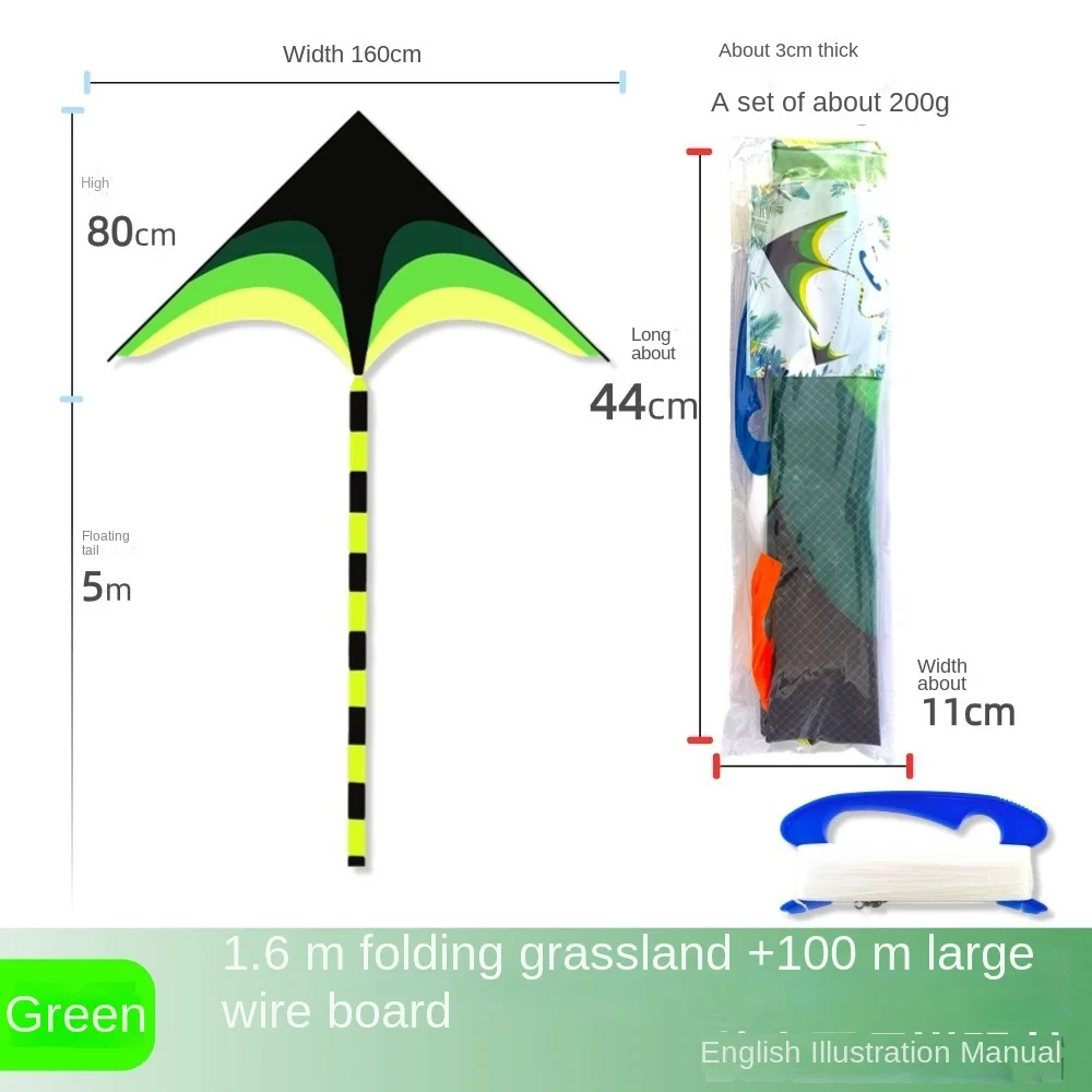 New Easy Fly 1.6m Large Delta Kite Long Tail Ripstop Good Flying Kite with 100M Kite Line Children Outdoor Kites Kid&Adults