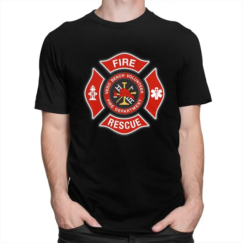 Custom Mens Fire Rescue Firefighter T Shirt Short-Sleeve Cotton Tshirts T-shirt Casual Tees Slim Fit Clothing