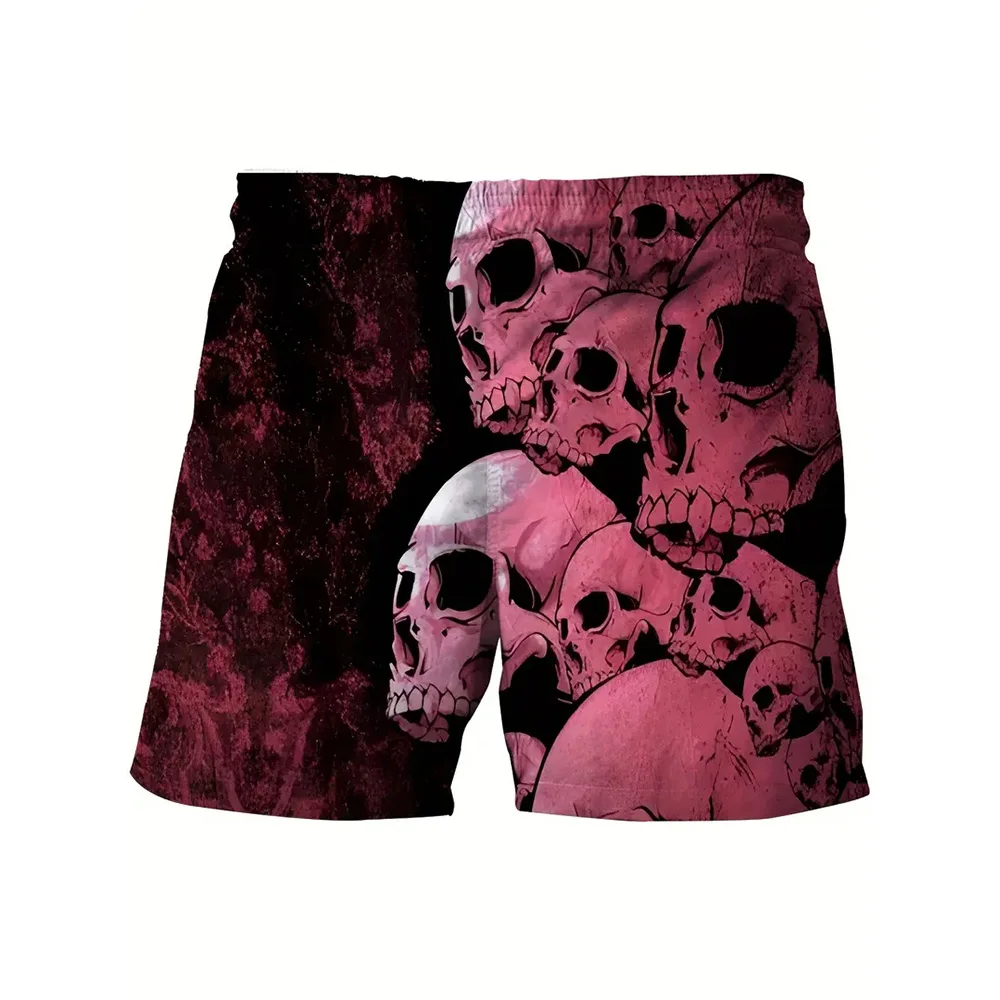 Men\'s Beach Pants Pink Skull 3D Printed Men\'s Shorts Summer Casual Breathable Shorts Men\'s Clothing Bermuda Men\'s Shorts