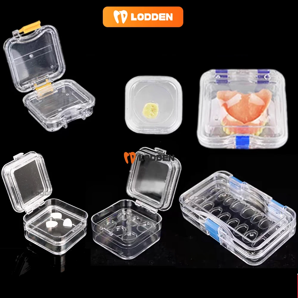 10PCS Denture Storage Box with Film Membrane All Size Plastic Transparent Dental Tooth Box Colorful Hinge Small Crown Box