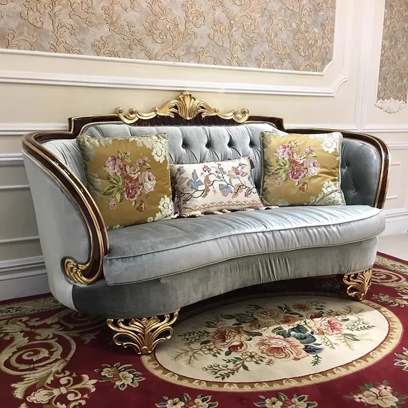 French sofa palace luxury living room solid wood classical burgundy sofa