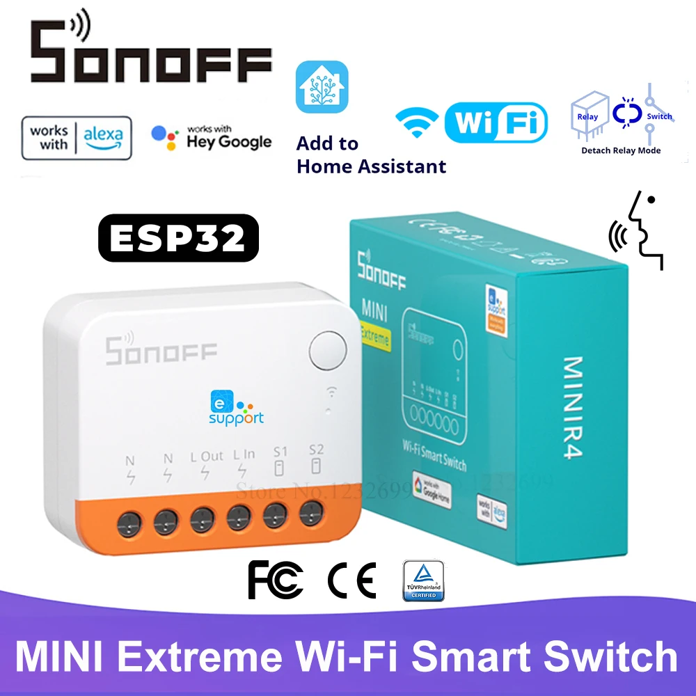 SONOFF MINI R4 Wifi Switch Module Smart Wi-Fi 2 Way Relay Timer ESP32 Smart Home Wireless Voice Control Alexa Google Home Alice