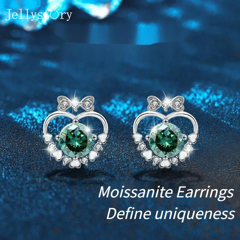 

Серьги JellyStory Sweet Bowknot для женщин, серебро 925 пробы, муассанит в форме сердца, простой и гипоаллергенный подарок для женщин