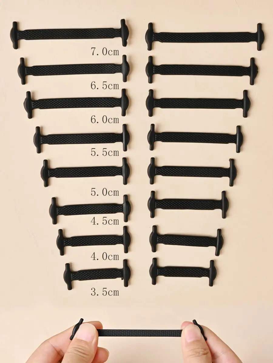 

16pcs Black Silicone Elastic No-Tie Shoelaces In 8 Sizes For Sneakers Casual And Athletic Shoes