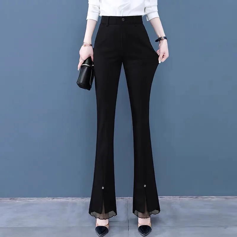 

Summer Flared Pants Nine-Tenths High Waist Slimming Lace Front Slit Draped Straight-Leg Trousers Bell-Bottom Pants