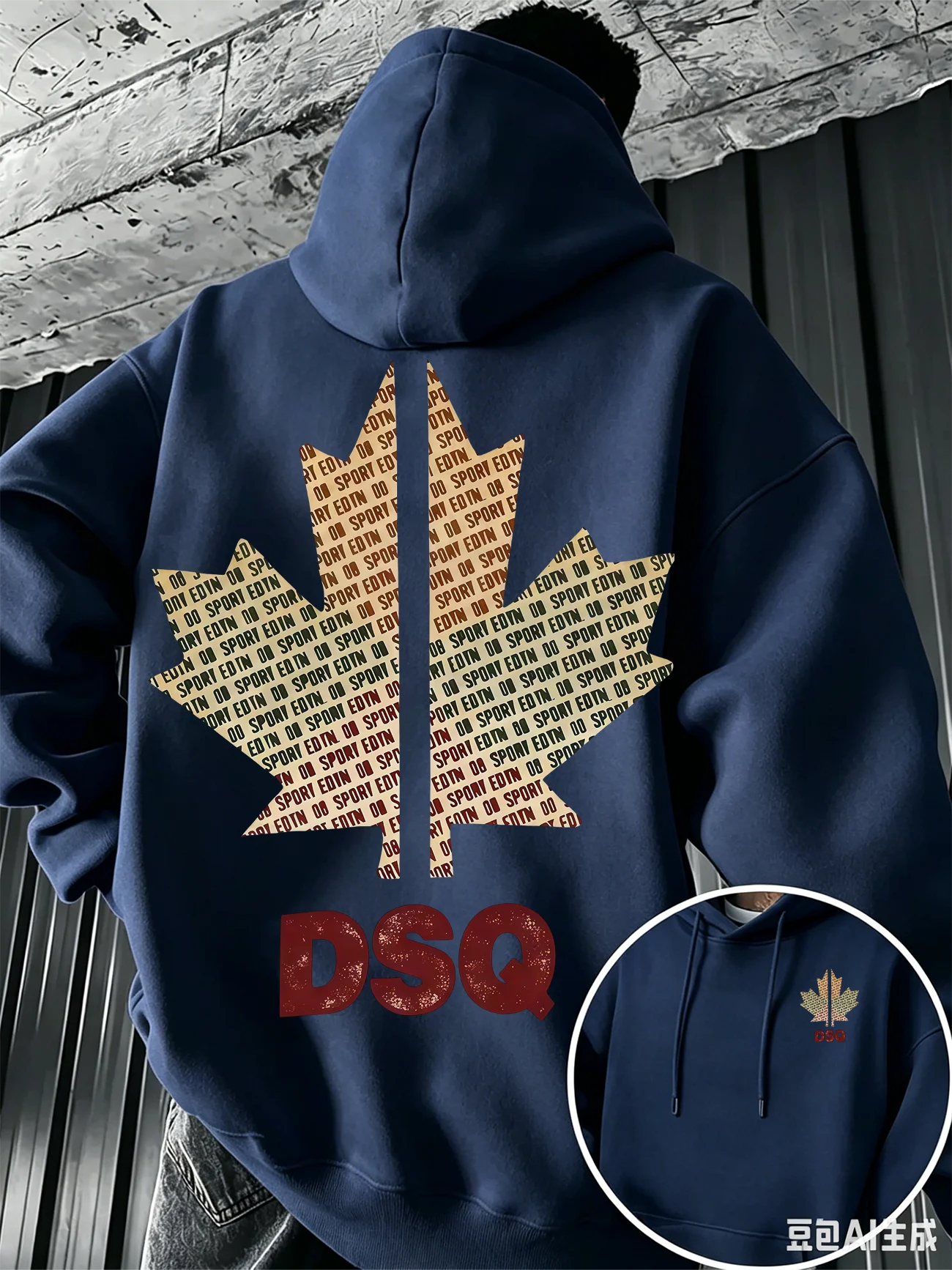 Best-Selling Fall-Winter Men's and Women's Letter-Printed and Maple Leaf-Patterned DSQ Retro Loose Fleece Pullover Hoodie