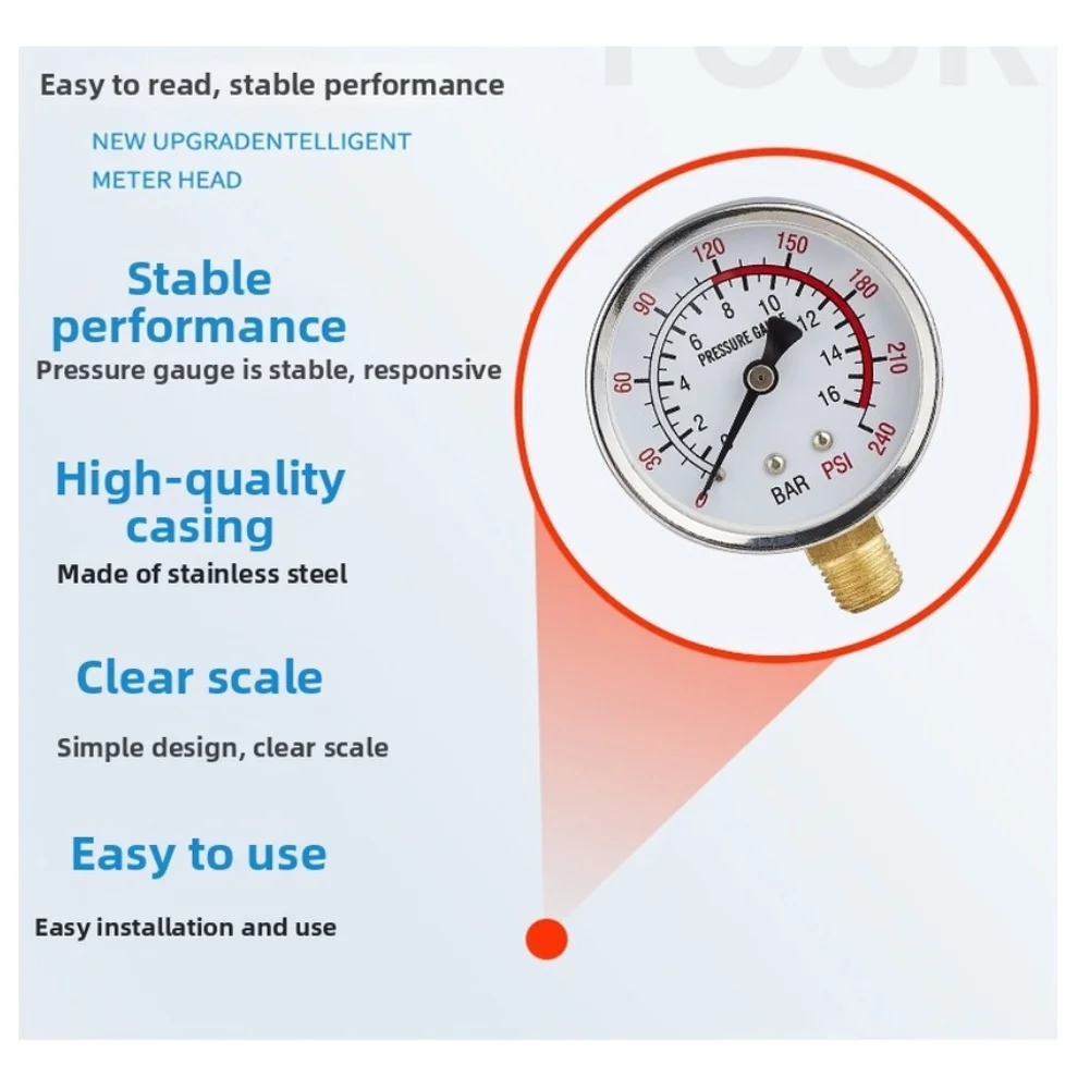 Y40 Ra Pressure Indicator 0-1.6 MPa Mechanical Gauge for Steam Boilers Water Tanks Oil Lines and Air Receivers