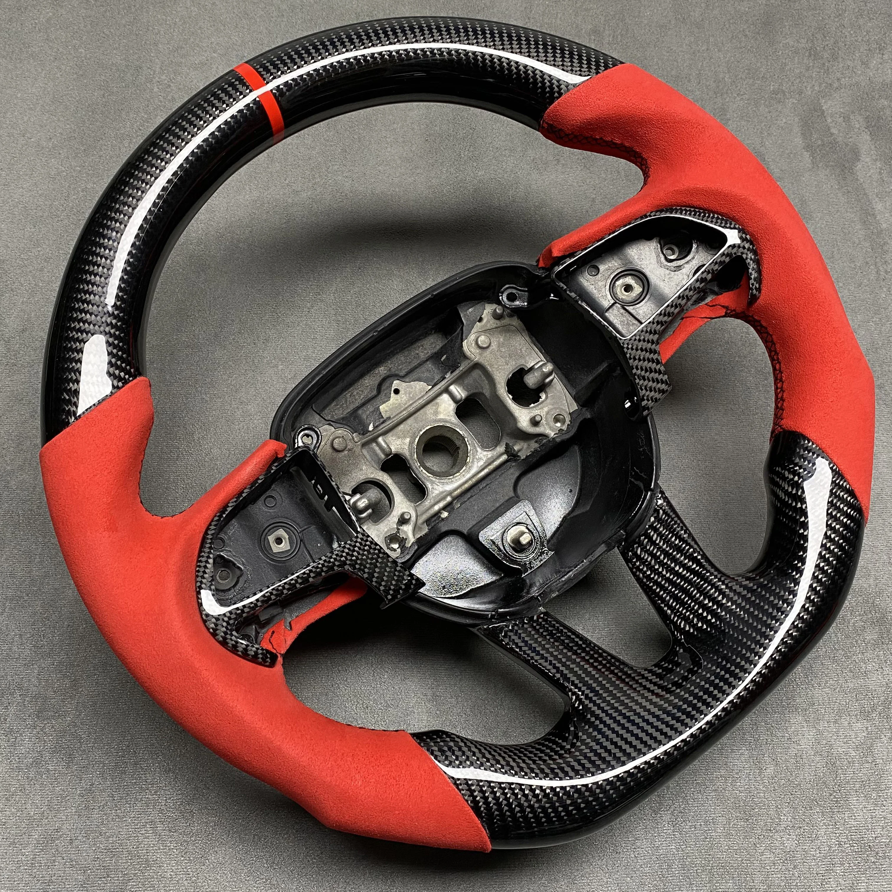 カスタマイズされたカーボンファイバーステアリングホイール,レッドスポーツ,ダッジチャージャーチャージャーデュランゴ2015-2020ジープグランドチェロキー2014-2020