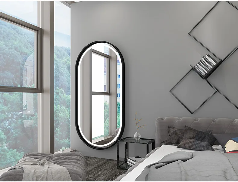 Ovaler Friseursalon-Spiegel Europa und die Vereinigten Staaten Moderner, einfacher Wandspiegel in voller Länge Aluminium-Boden-Kosmetikspiegel