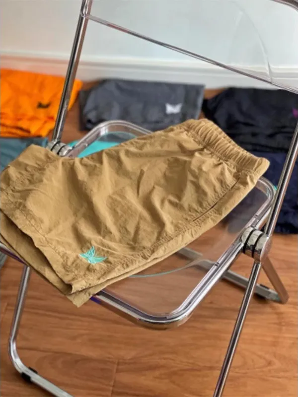 

Спортивные мужские летние тонкие брюки с вышивкой Qui Dry, свободные повседневные брюки с пятью дюймовыми средней талией