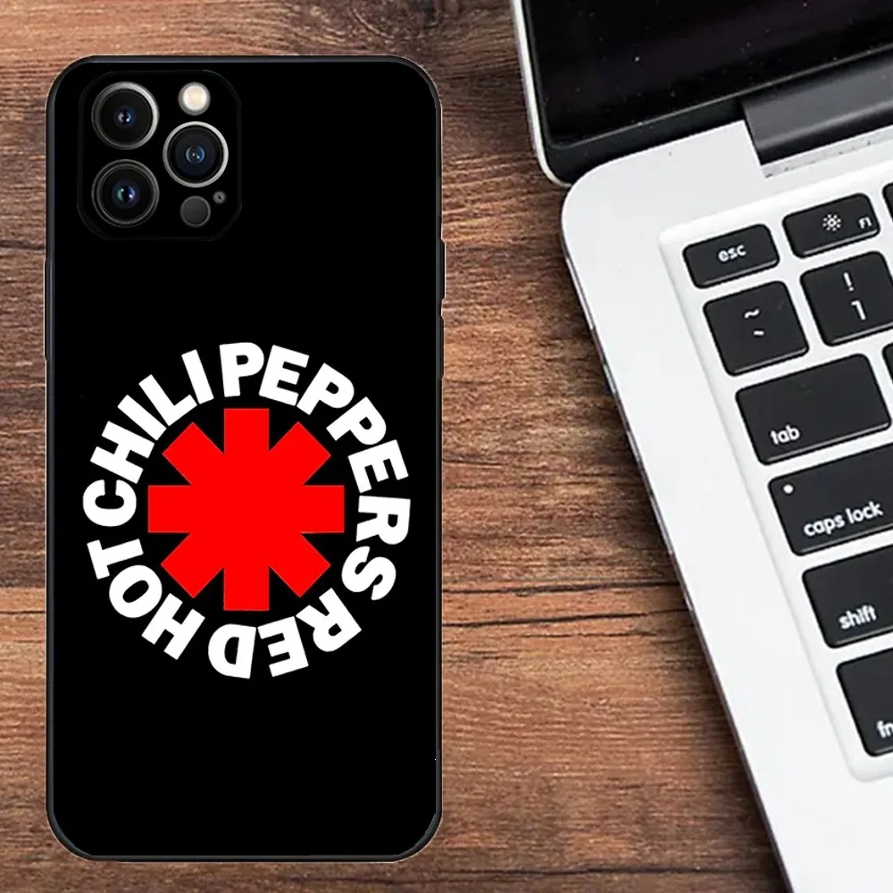 Phone Case For iPhone 16,15,14,13,12,11,Plus,Pro Max,XS,X,XR,SE,Mini,8,7 Soft Red Hot C-Chili P-Peppers Silicone Black Cover