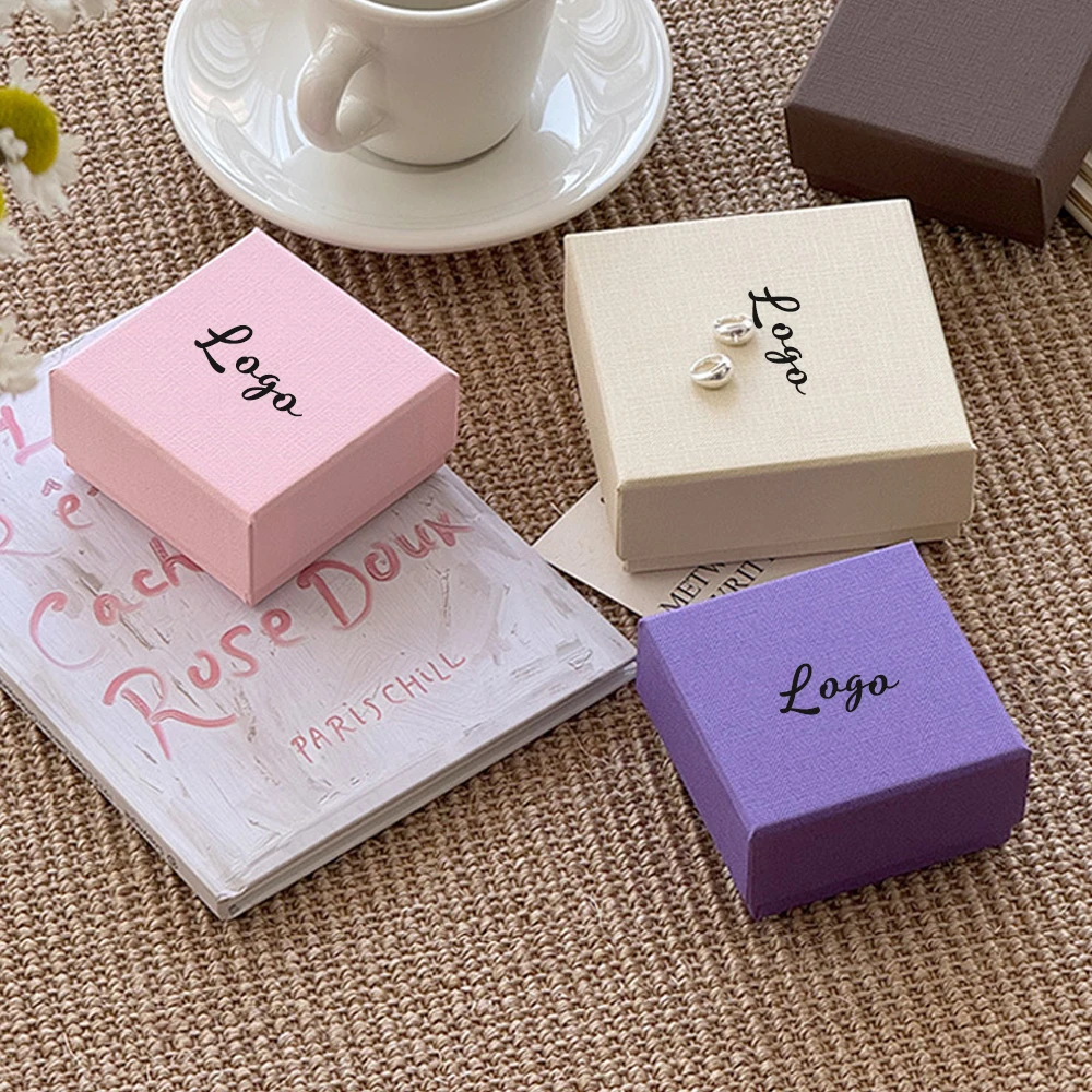 

50Pcs Custom Logo 10x10x4cm Purple Jewelry Texture Paper Box Earrings Ring Necklace Pendant Studs Perfume Pouch Travel Organizer