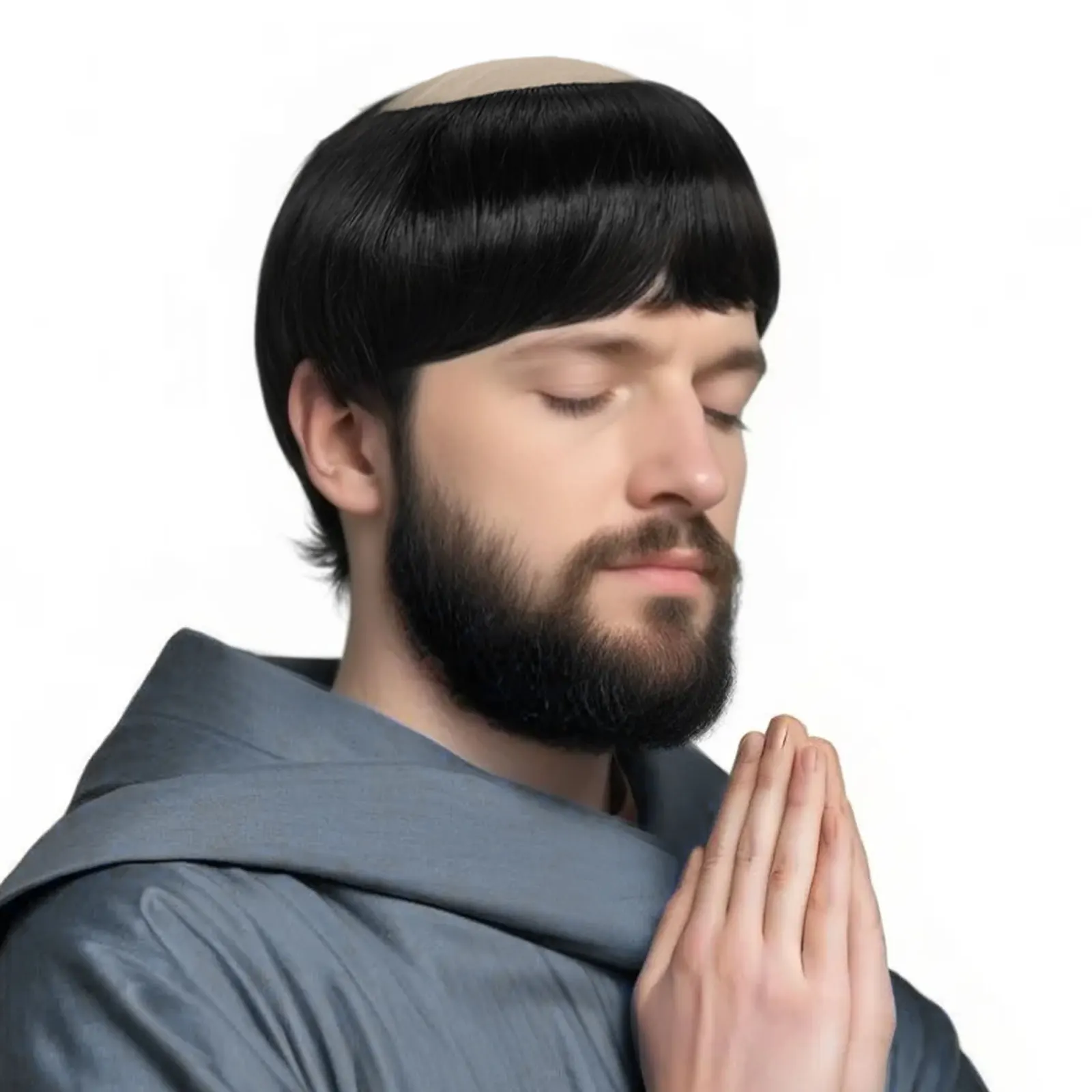 Short Monk Wig Brown Funny Wigs for Adults Cosplay Monk Costume Men Halloween Bald Wig Ugly Wigs for Friar Costume