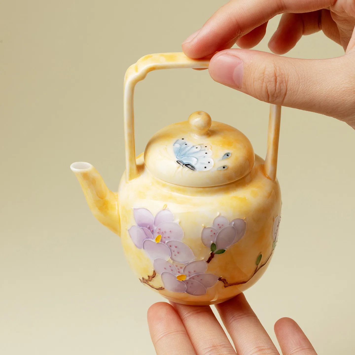 Ino Kaimatsu Sakura Butterfly Ceramic Handle New Chinese Style Household Teapot With Ball Hole Single Pot Kung Fu Tea Set