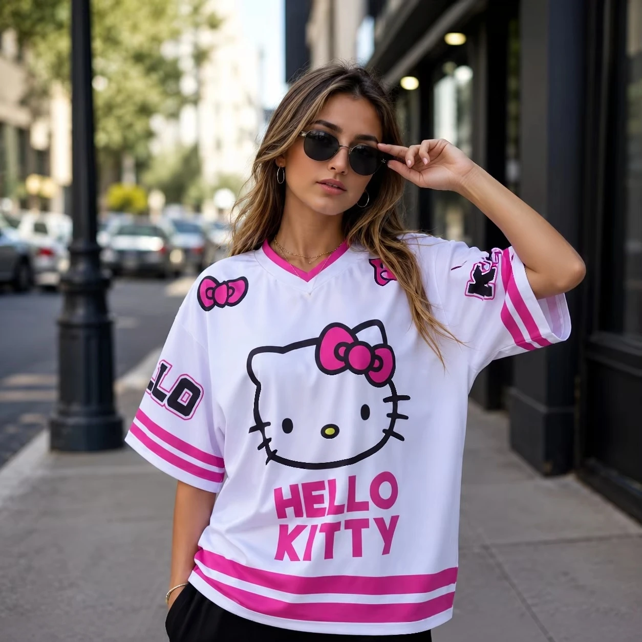 2026_27 New Hello Kitty Football Jersey T Shirt Fashion Soccer Sportswear Oversized Casual Training Shirt Kids Adults Men Women