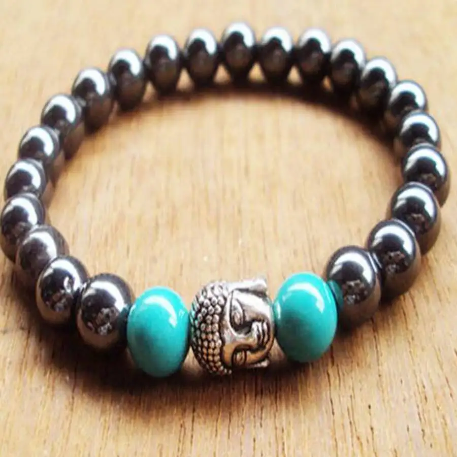 

Handmade natural Turquoise beads bracelet, men's cuff button bracelet, Ramadan prayer Buddha bracelet