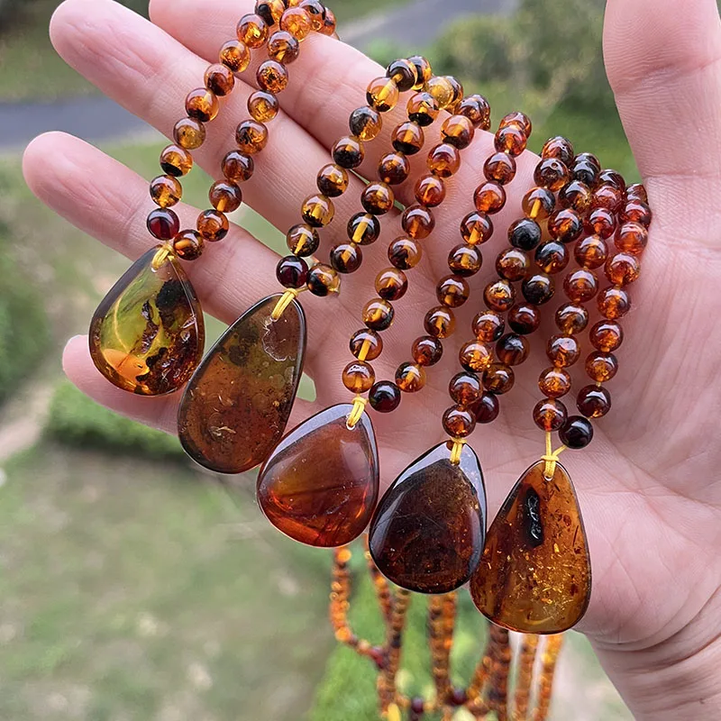 5mm Amber Pendant Necklace Gift Unique Special 60cm Baltic Small Chic Flower Beads Bracelet Natural Stone Fine Jewelry Supplier