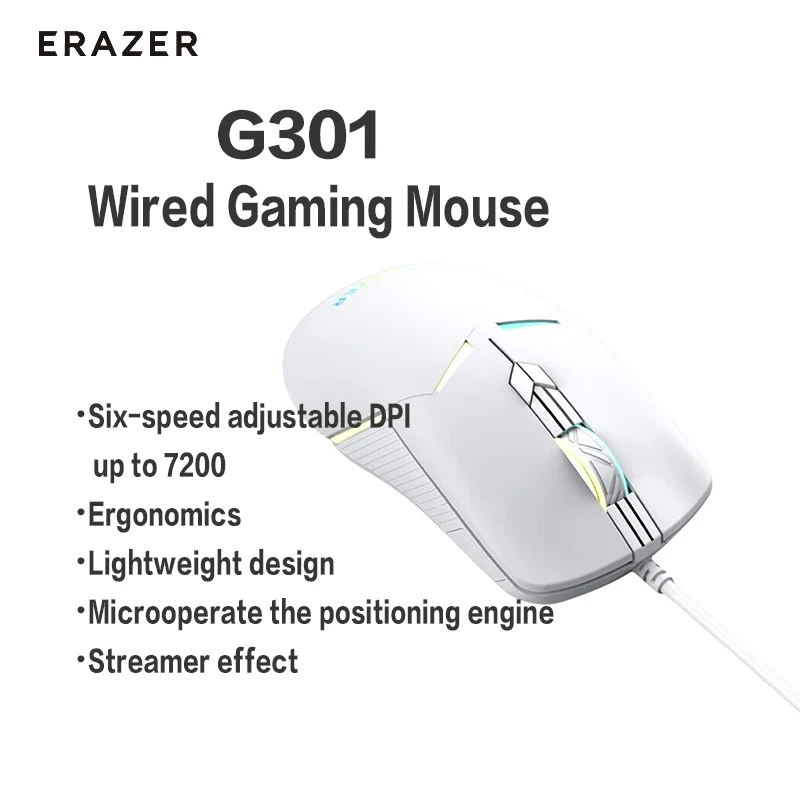 

Erazer G301 Wired Gaming Mouse Micro-operation Positioning Engine Six Levels Adjustable DPI up to 7200 Lightweight Design