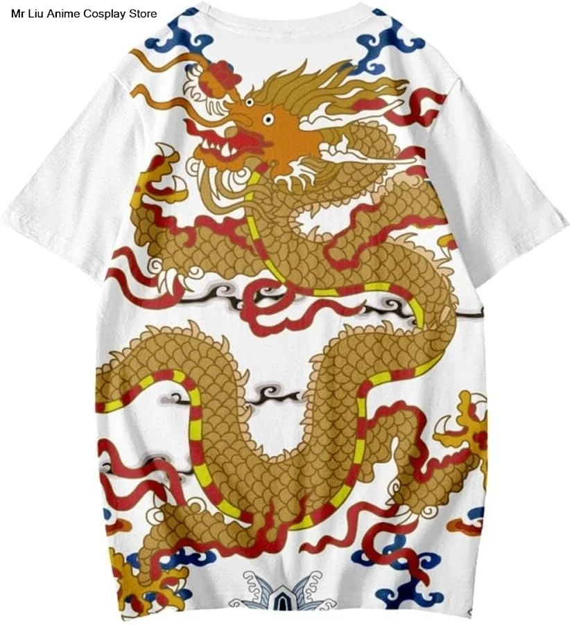 Unisex Casual Hip Hop T-Shirt Dragon Graphic Print Round Neck Novelty Tee Shirt 3D Print Summer Short Sleeve Blouse Top